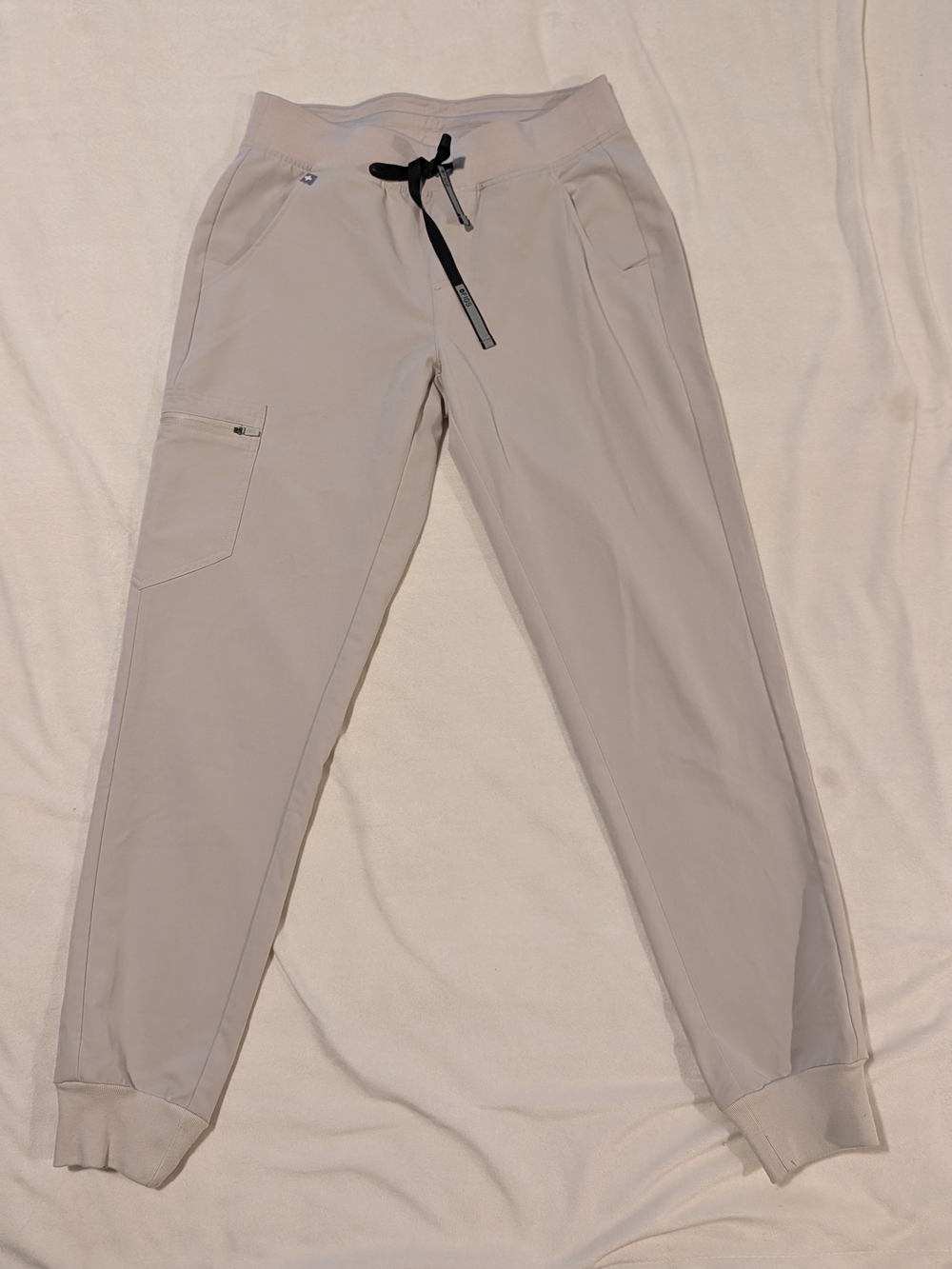 Figs Men's Light Beige Jogger Sweatpants with Black Drawstring